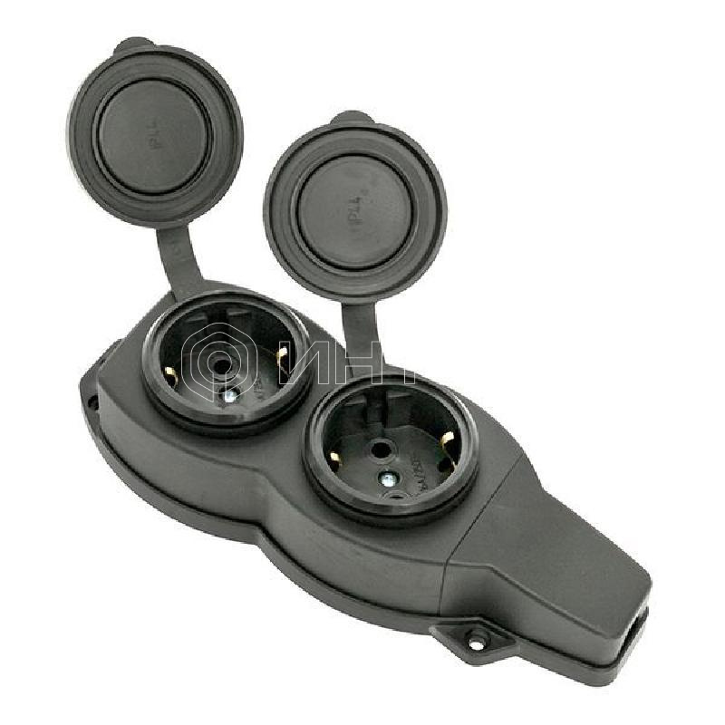 Колодка 2-м 16А IP44 2P+PE 230В с защ. крышками каучук Basic EKF RPS-018-16-230-44 изображение, фото