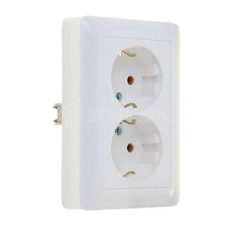 Розетка 2-м СП Хит 16А 250В с заземл. без защ. шторок бел.  Systeme Electric RS16-236-B изображение, фото