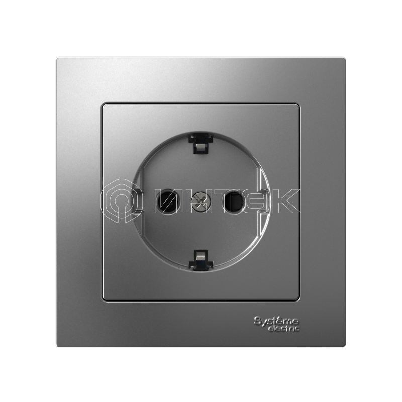 Розетка AtlasDesign 16А с заземл. защ. шторки быстрозажим. клем. в сборе сталь Systeme Electric ATN000944S изображение, фото