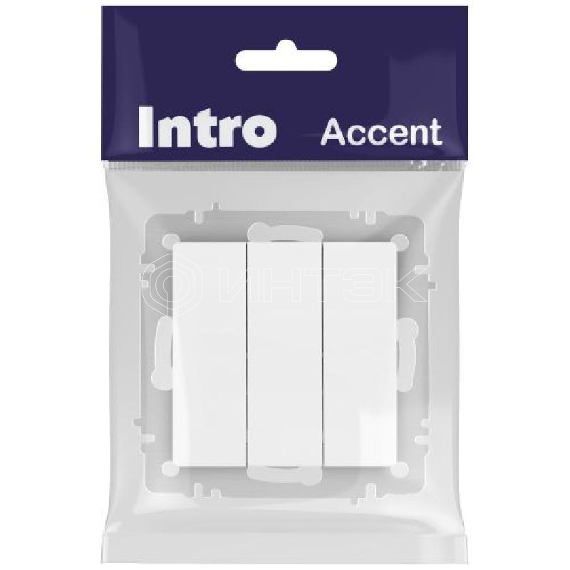 Выключатель 3-кл. СП Accent 6-106-01М 10А IP20 250В AL/CU бел. матов. Intro Б0063532 изображение, фото