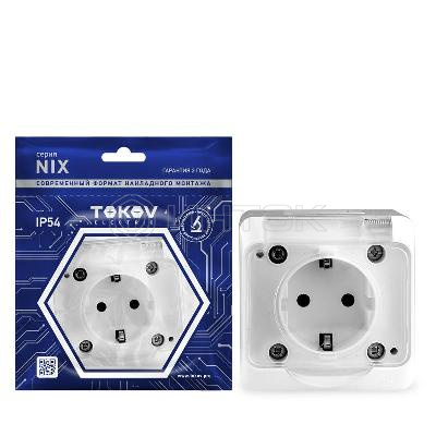 Розетка 1-м ОП Nix 16А IP54 250В с заземл. с прозр. крышкой бел. TOKOV ELECTRIC TKE-NX-R1Z-C01T-IP54 изображение, фото