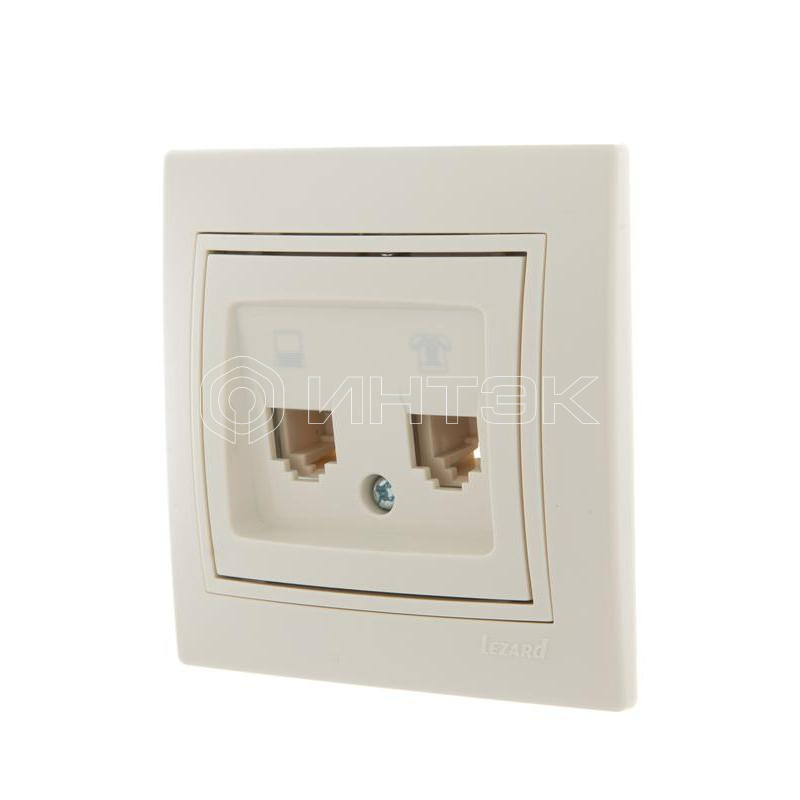 Розетка компьютерная + телефонная 2-м СП Mira RJ45 + RJ11 крем./крем.. LEZARD 701-0303-143 изображение, фото