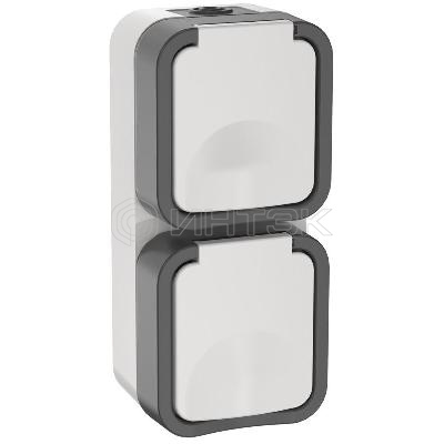 Розетка 2-м ОП TORS 16А IP55 TS232 вертик. с заземл. с крышкой бел. IEK TS-R26-16-55-V-K41 изображение, фото