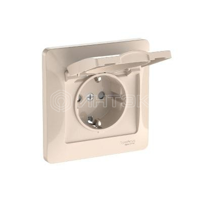 Розетка Glossa 16А IP20 с заземл. защ. шторки с крышкой быстрозажим. клем. в сборе беж. Systeme Electric GSL000246S изображение, фото