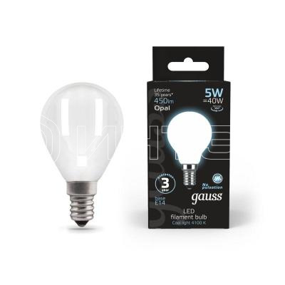 Лампа светодиодная филаментная Black Filament 5Вт P45 шар матовая 4100К нейтр. бел. E14 450лм GAUSS 105201205 изображение, фото