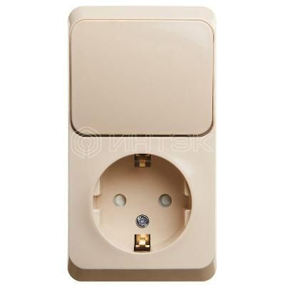 Блок ОП Этюд (1-м розетка с зазем. защ. шторки + 1-кл. выкл.) крем.  Systeme Electric BPA16-201K изображение, фото