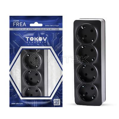 Розетка 4-м ОП Frea 16А IP20 250В с заземл. АБС-пластик карбон TOKOV ELECTRIC TKE-FR-R4Z-C14 изображение, фото