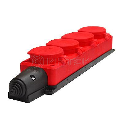 Колодка удлинителя 4-м Компакт 1ф с загл IP44 16А каучук красн. UNIVersal 3074 изображение, фото