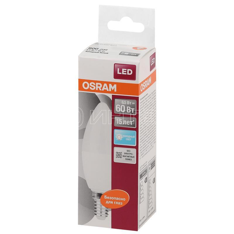 Лампа светодиодная LED Star Classic B 60 6.5W/840 6.5Вт свеча матовая 4000К нейтр. бел. E14 550лм 220-240В пластик. OSRAM 4058075134140 изображение, фото