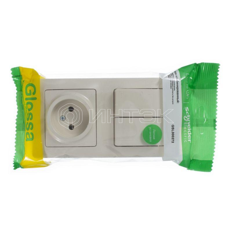 Блок комбинированный Glossa (розетка + 2-кл. выкл.) беж. Systeme Electric GSL000272 изображение, фото