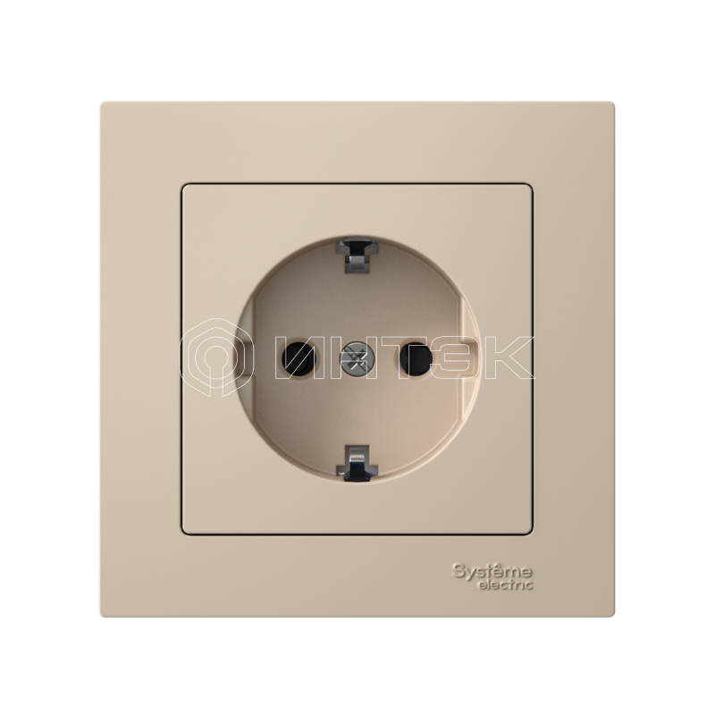 Розетка AtlasDesign 16А с заземл. защ. шторки быстрозажим. клем. в сборе песочн. Systeme Electric ATN001244S изображение, фото