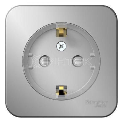 Розетка 1-м ОП Blanca 16А IP20 250В с заземл. защ. шторки с изолир. пластиной (компакт) алюм. Systeme Electric BLNRA111113 изображение, фото