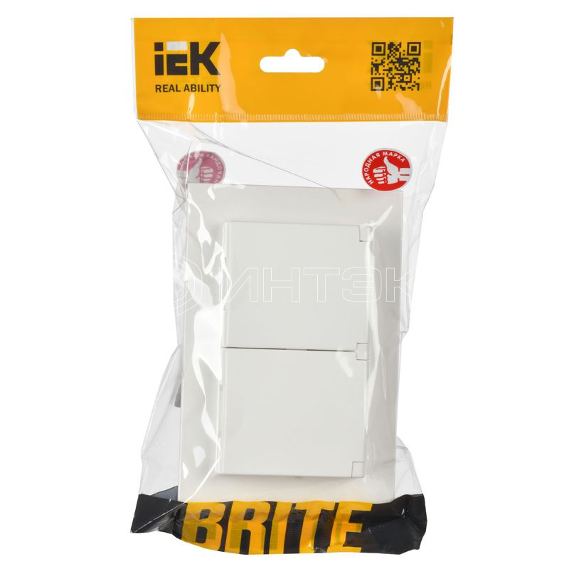 Розетка 2-м СП BRITE РСбш12-3-44-БрБ 16А в сборе IP44 с крышкой бел. IEK BR-R26-16-44-K01-F изображение, фото