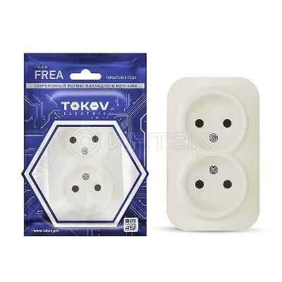 Розетка 2-м ОП Frea 16А IP20 250В без заземл. АБС-пластик беж. TOKOV ELECTRIC TKE-FR-R2-C02 изображение, фото