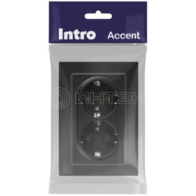 Розетка 2-м СП Accent 6-205-05 16А IP20 250В 2P+E Schuko AL/CU антрацит Intro Б0063494 изображение, фото