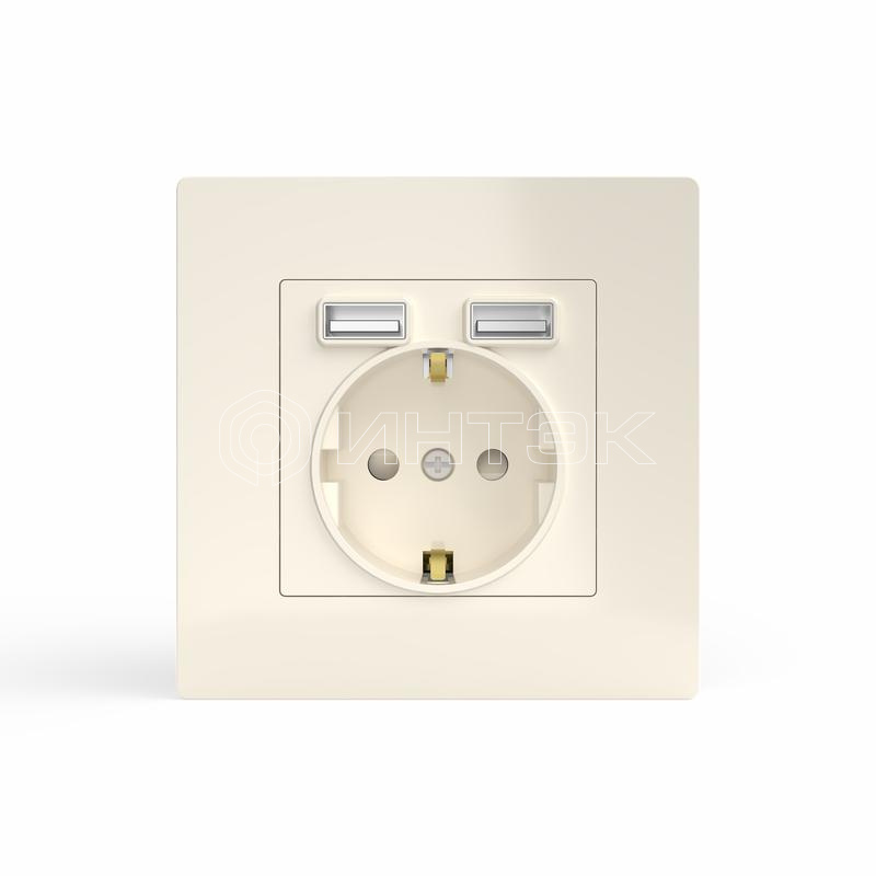 Розетка 1-м СП Pixel с заземл. с 2-мя заряд. устр. USB тип A+A механизм беж. TOKOV ELECTRIC TKE-PX-R1U2A-C02 изображение, фото