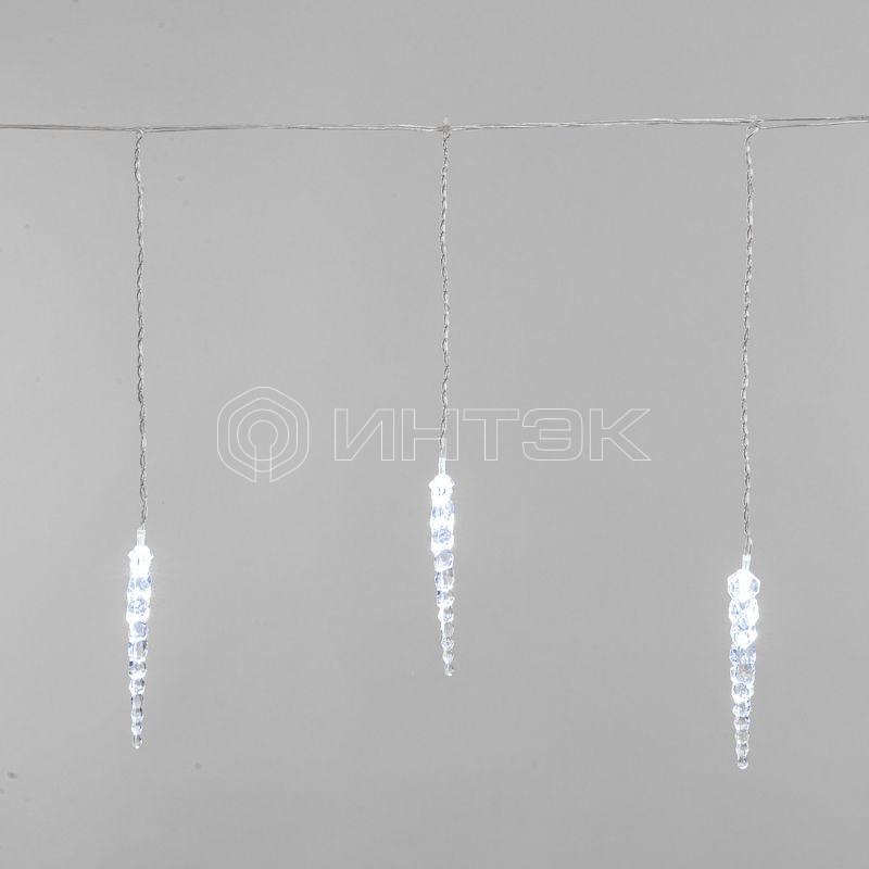 Гирлянда светодиодная "Айсикл" (бахрома) "Сосульки" 1.5х0.25м 10LED бел. 0.51Вт IP20 провод прозр. Neon-Night 303-068 изображение, фото
