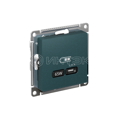 Розетка USB AtlasDesign тип C 65Вт QC PD высокоскор. ЗУ механизм изумруд Systeme Electric ATN000827 изображение, фото