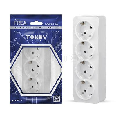 Розетка 4-м ОП Frea 16А IP20 250В с заземл. АБС-пластик бел. TOKOV ELECTRIC TKE-FR-R4Z-C01 изображение, фото