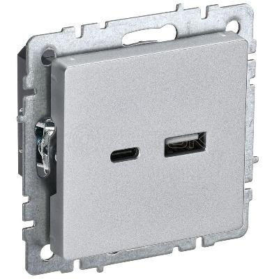 Розетка BRITE USB A+C 18Вт РЮ11-1-БрА механизм алюм. IEK BR-U22-018-K47 изображение, фото
