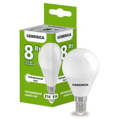 Лампа светодиодная G45 8Вт шар 4000К E14 230В GENERICA LL-G45-08-230-40-E14-G изображение, фото