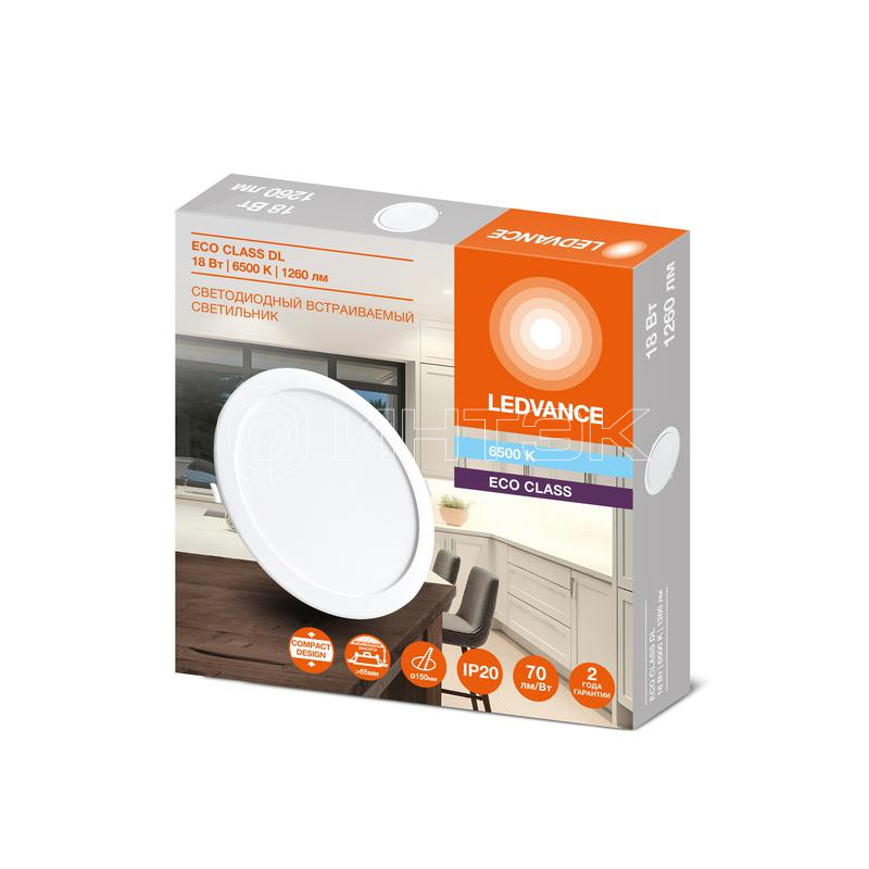 Светильник светодиодный Downlight DL 865 18Вт 6500К IP20 1260лм ДВО встраив. даунлайт круглый бел. LEDVANCE 4607194235568 изображение, фото