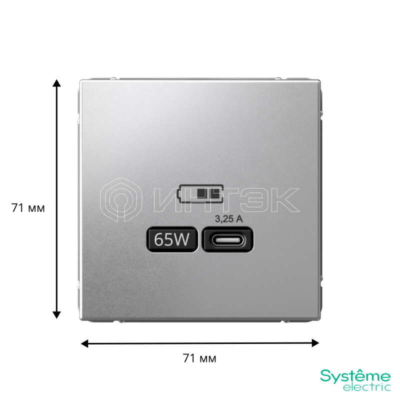 Розетка USB ArtGallery тип C 65Вт QC PD высокоскор. ЗУ механизм алюм. Systeme Electric GAL000327 изображение, фото