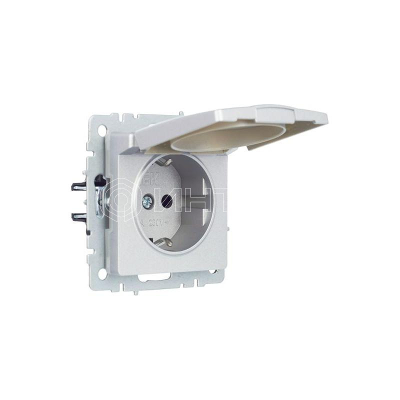 Розетка BRITE РСбш10-3-44-БрА 16А IP44 с заземл. защ. шторки с крышкой механизм алюм. IEK BR-R16-16-44-K47 изображение, фото