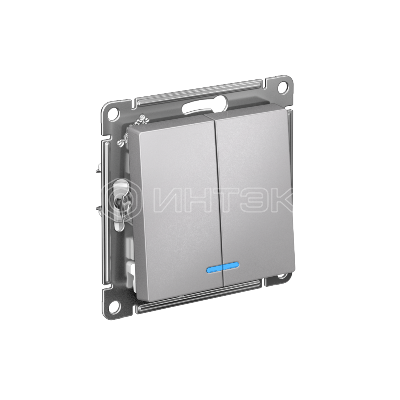 Выключатель 2-кл. СП AtlasDesign 10А IP20 (сх. 5а) 10AX с подсветкой механизм алюм.  Systeme Electric ATN000353 изображение, фото
