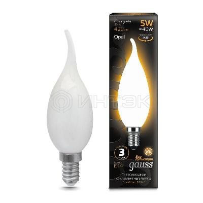 Лампа светодиодная филаментная Black Filament 5Вт свеча на ветру матовая 2700К тепл. бел. E14 420лм GAUSS 104201105 изображение, фото