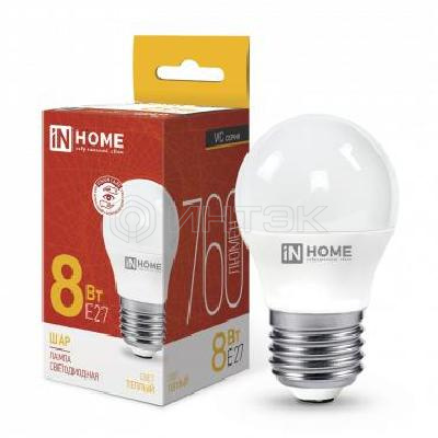 Лампа светодиодная LED-ШАР-VC 8Вт шар 3000К тепл. бел. E27 760лм 230В IN HOME 4690612020563 изображение, фото