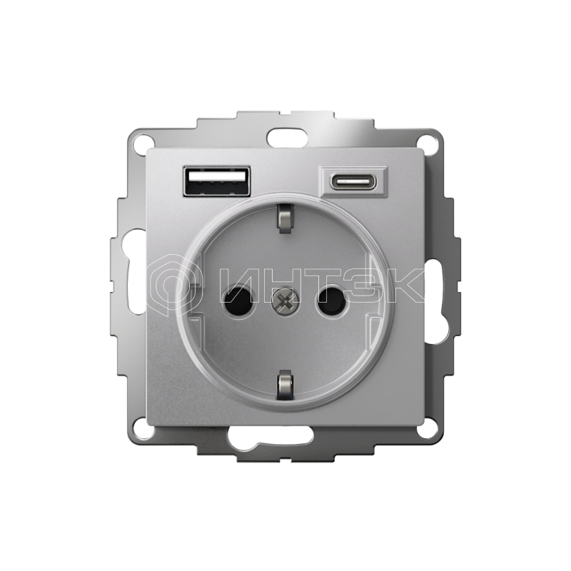 Розетка AtlasDesign 16А с 2-мя заряд. устройствами USB тип A+C 5В/2.4А 2х5В/1.2А механизм алюм. Systeme Electric ATN000332 изображение, фото