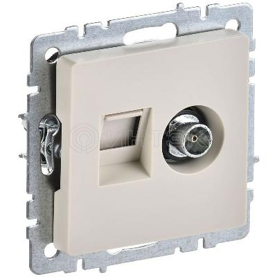 Розетка компьютерная + телевизионная 2-м Brite РТВ/РК12-БрКр RJ45 кат.5E + TV механизм беж. IEK BR-AK20-1-K10 изображение, фото