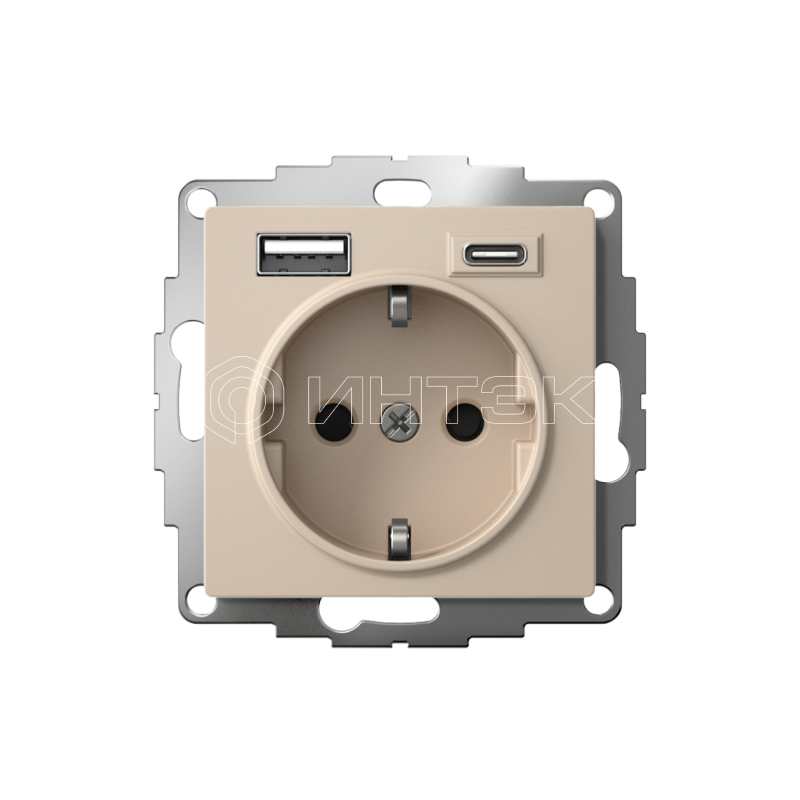 Розетка AtlasDesign 16А с 2-мя заряд. устройствами USB тип A+C 5В/2.4А/3.0А 2х5В/1.5А механизм песочн. Systeme Electric ATN001232 изображение, фото