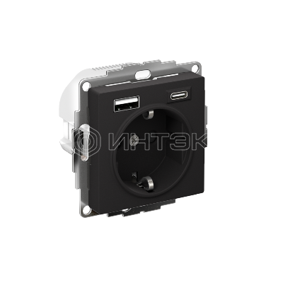 Розетка AtlasDesign 16А с 2-мя заряд. устройствами USB тип A+C 5В/2.4А 2х5В/1.2А механизм карбон  Systeme Electric ATN001032 изображение, фото