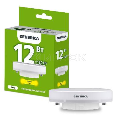 Лампа светодиодная T80 12Вт таблетка 3000К GX53 230В GENERICA LL-T80-12-230-30-GX53-G изображение, фото