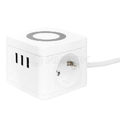 Удлинитель "Куб" 2х1.3м 3USB 2.4А+зарядное устройство 1кв.мм EKF UBA-CUB-3-WC изображение, фото