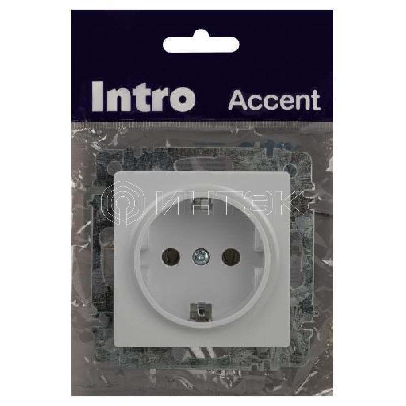 Розетка 1-м СП Accent 6-202-01 16А IP20 250В 2P+E Schuko AL/CU бел. Intro Б0063678 изображение, фото