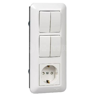 Блок СП Blanca / Прима (розетка с заземл. + 2-кл. + 2-кл. выкл.) (розн. упак.) бел. Systeme Electric BK2VR-008B-BI изображение, фото