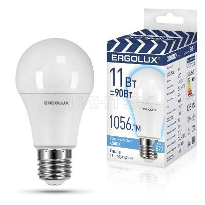 Лампа светодиодная LED-A60-11W-E27-4K 11Вт грушевидная 4500К бел. E27 180-240В ЛОН ПРОМО Ergolux 14459 изображение, фото