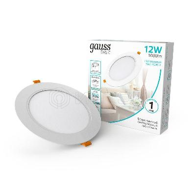Светильник светодиодный Basic Downlight 12Вт 4000К IP20 1000m 170-260В 145х26 круг бел. GAUSS 9030420212 изображение, фото