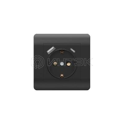Розетка NEW3-E 16А с заземл. защ. шторки с 2-мя заряд. устройствами USB A+C 5В/2.1А черн. CHINT 431502 изображение, фото