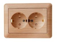 Розетка 2-м СП W59 16А IP20 с заземл. защ. шторки в сборе сосна Systeme Electric RS16-255-78 изображение, фото