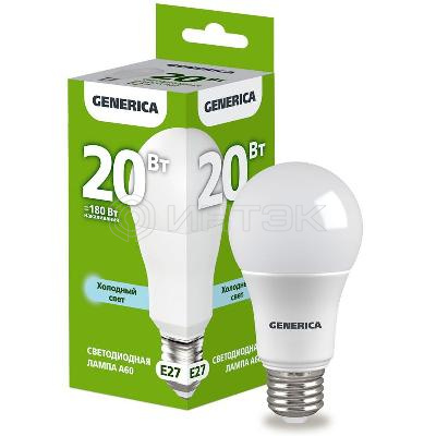 Лампа светодиодная A60 20Вт грушевидная 6500К E27 230В GENERICA LL-A60-20-230-65-E27-G изображение, фото