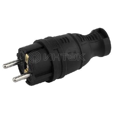 Вилка прямая 16А IP44 с заземл. каучук. черн. V8-B-IP44 Эра Б0044540 изображение, фото