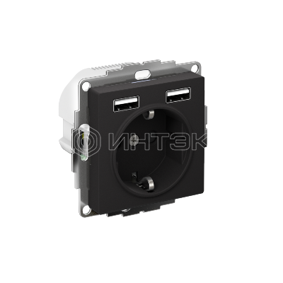 Розетка 1-м СП AtlasDesign 16А IP20 с 2-мя заряд. устройствами USB тип A+A 5В/2.4А 2х5В/1.2А механизм карбон Systeme Electric ATN001030 изображение, фото