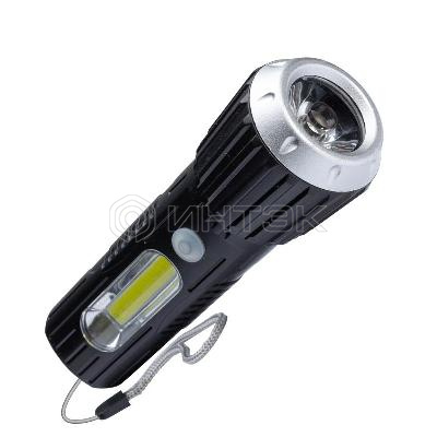 Фонарь аккумуляторный ручной LED 1Вт + COB 2Вт коллим линза аккум. Li-ion 18650 1А.ч USB-шнур ABS-пластик КОСМОС KOS114Lit изображение, фото