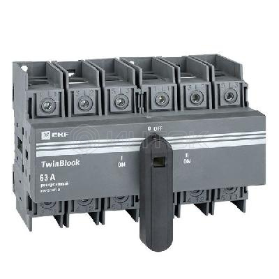 Рубильник 3п 63А реверсивный с рукояткой для прямой установки TwinBlock EKF tb-s-63-3p-rev изображение, фото