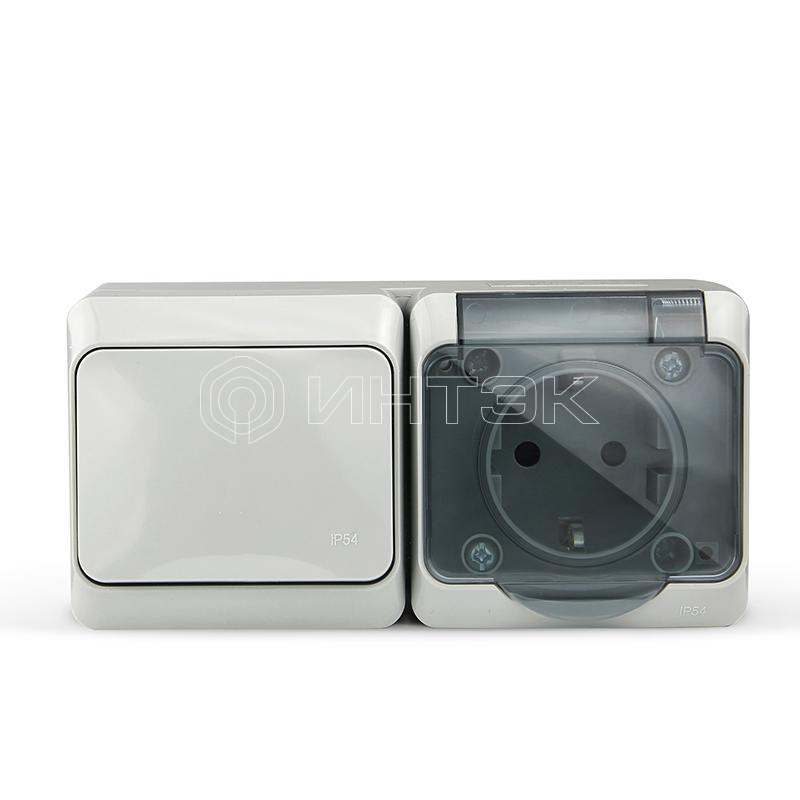 Блок ОП Nix (розетка 16А 250В с заземл. + 1-кл. выкл. 10А) IP54 сер. TOKOV ELECTRIC TKE-NX-V1RZ-C06T-IP54 изображение, фото