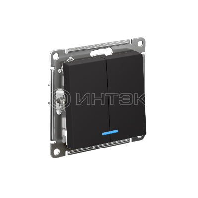 Выключатель 2-кл. СП AtlasDesign 10А IP20 (сх. 5а) 10AX с подсветкой механизм карбон  Systeme Electric ATN001053 изображение, фото